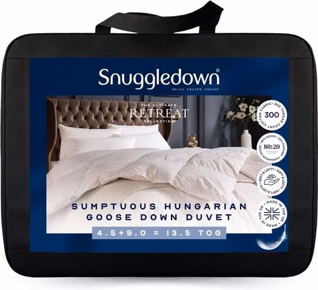 Snuggledown Retreat Hungarian Goose Down All Season 13.5 Tog Double Duvet in White – 1