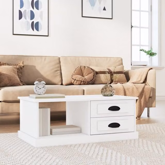 Berkfield Home White Modern Rectangular Coffee Table W/D/H: 90 x 50 x 35 cm