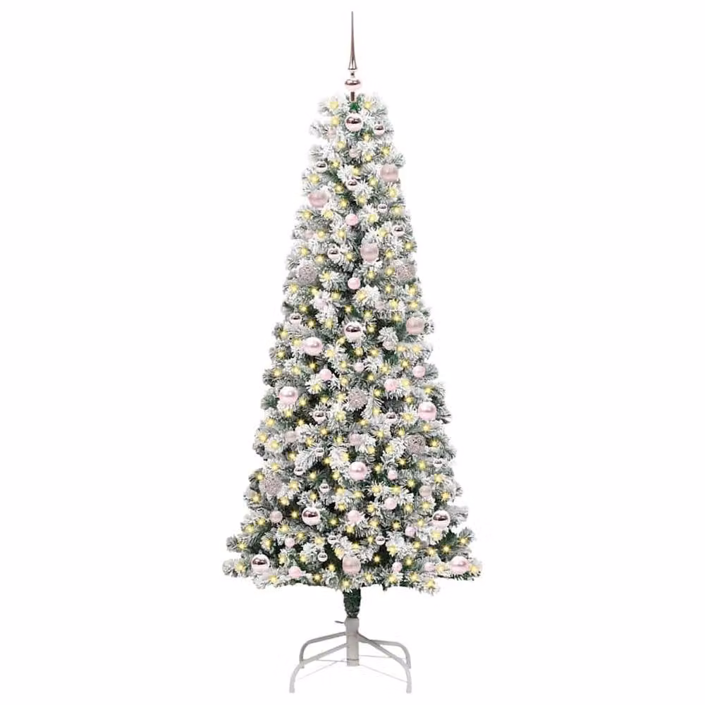 Berkfield Home Artificial Hinged Christmas Tree in Green and White, Height: 180 cm – 3