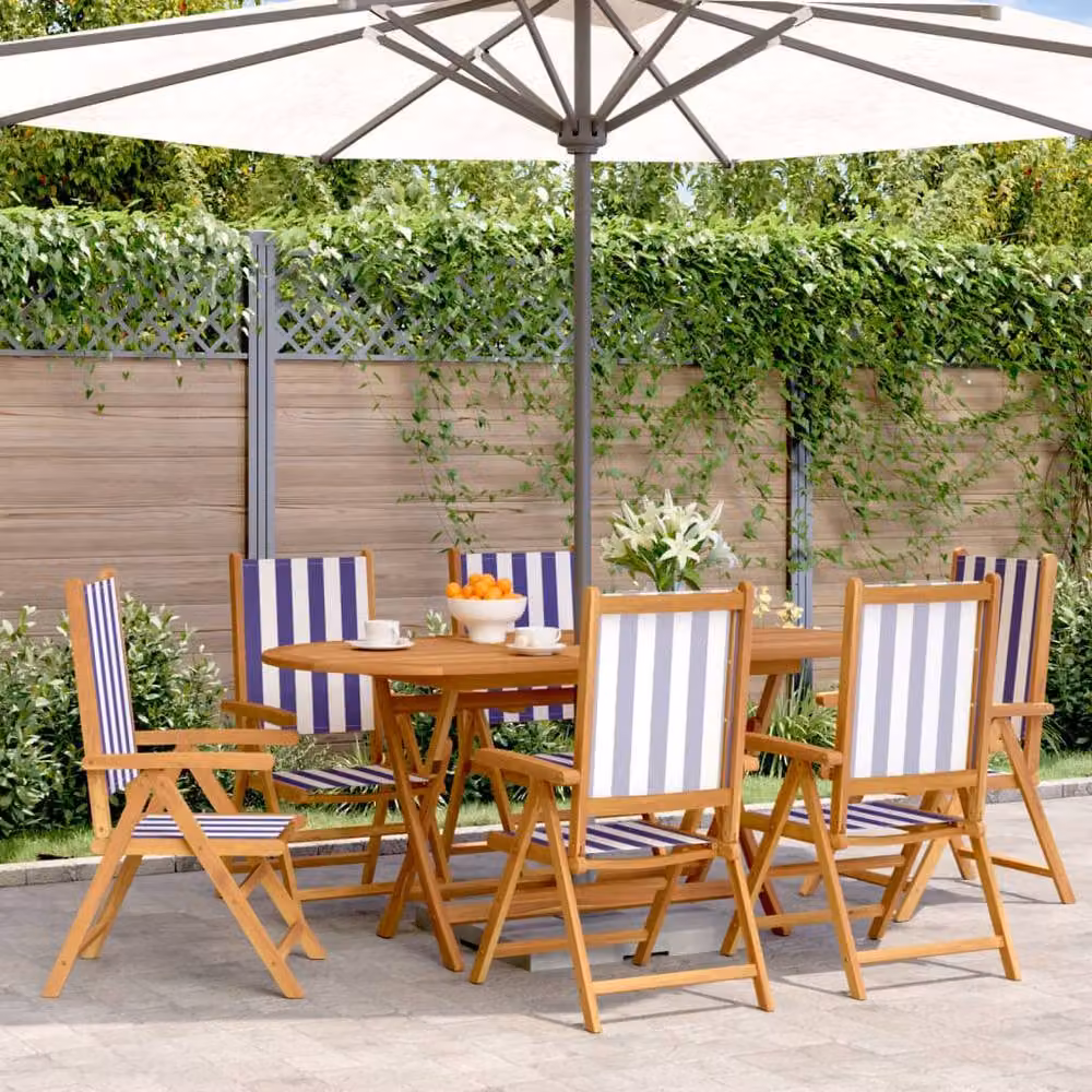 Berkfield Home Set of 6 Reclining Maritime Striped Garden Chairs in Blue and White with Acacia Wood Frame – 2