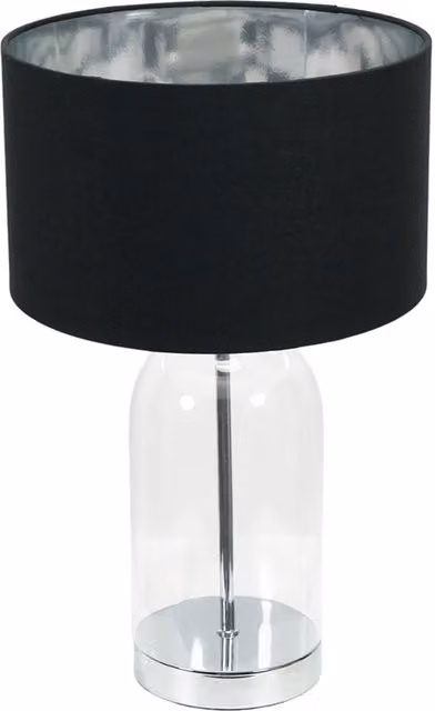 Jessy Glass Table Lamp with Silver Trim and Black Chrome Inner Shade