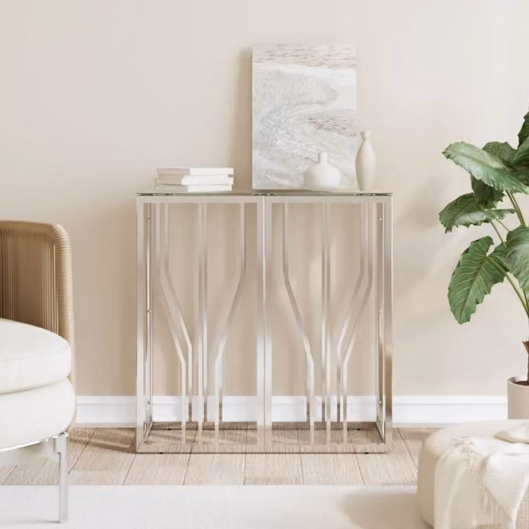 Berkfield Home Modern Silver Stainless Steel and Glass Console Table, W/D/H: 70 x 30 x 70 cm