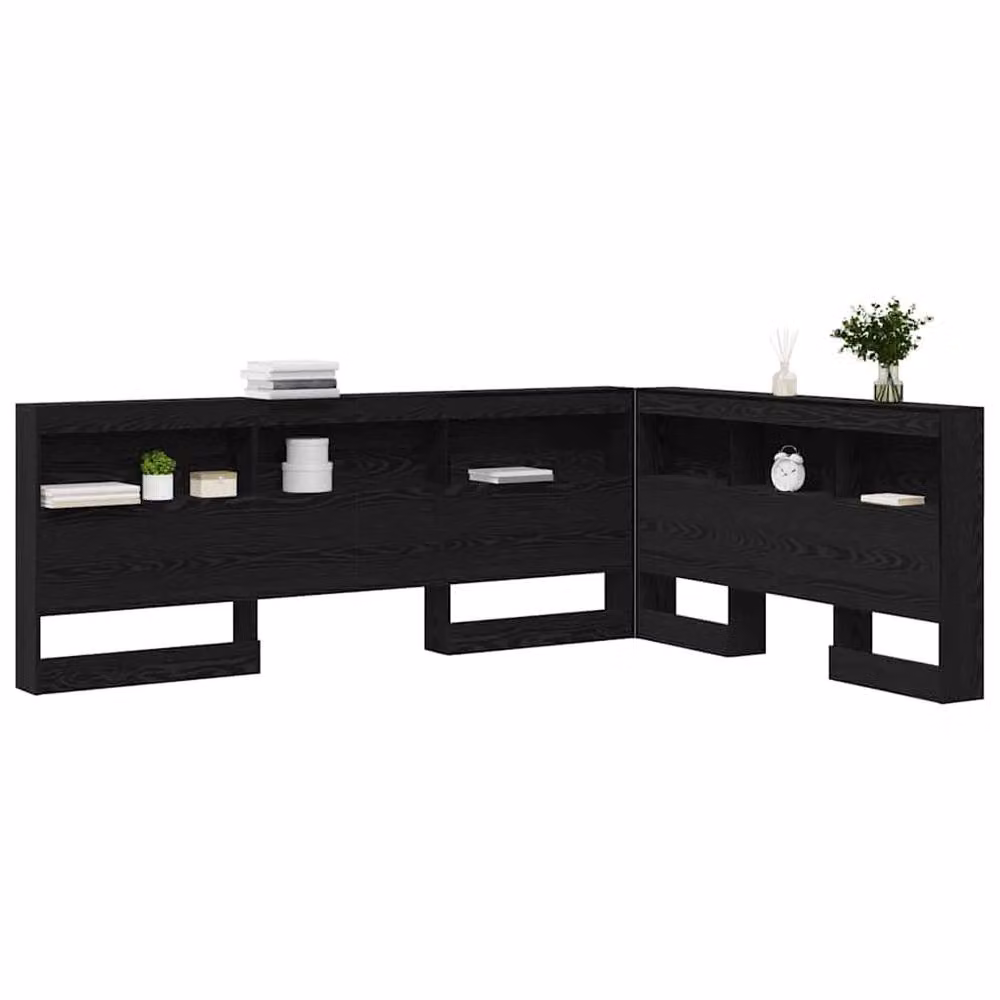 Berkfield Home Black Oak Storage Headboard with Integrated Shelf, Width: 160 cm – 3