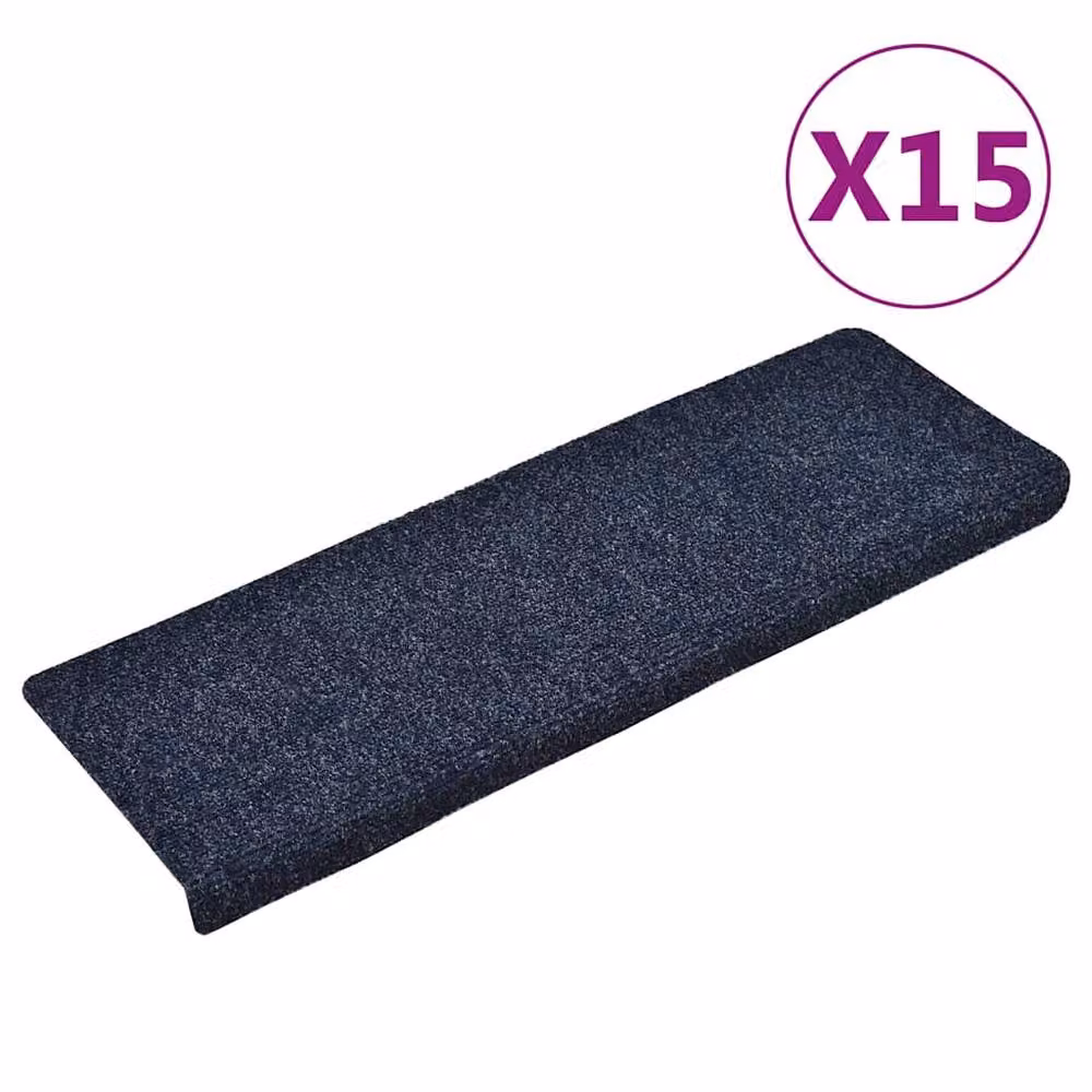 Berkfield Home Blue Needle Punch Stair Mats, 15 Piece Set, W/D/H: 65 x 21 x 4 cm – 2