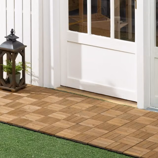 Outsunny 27 Piece Brown Wooden Interlocking Decking Tiles