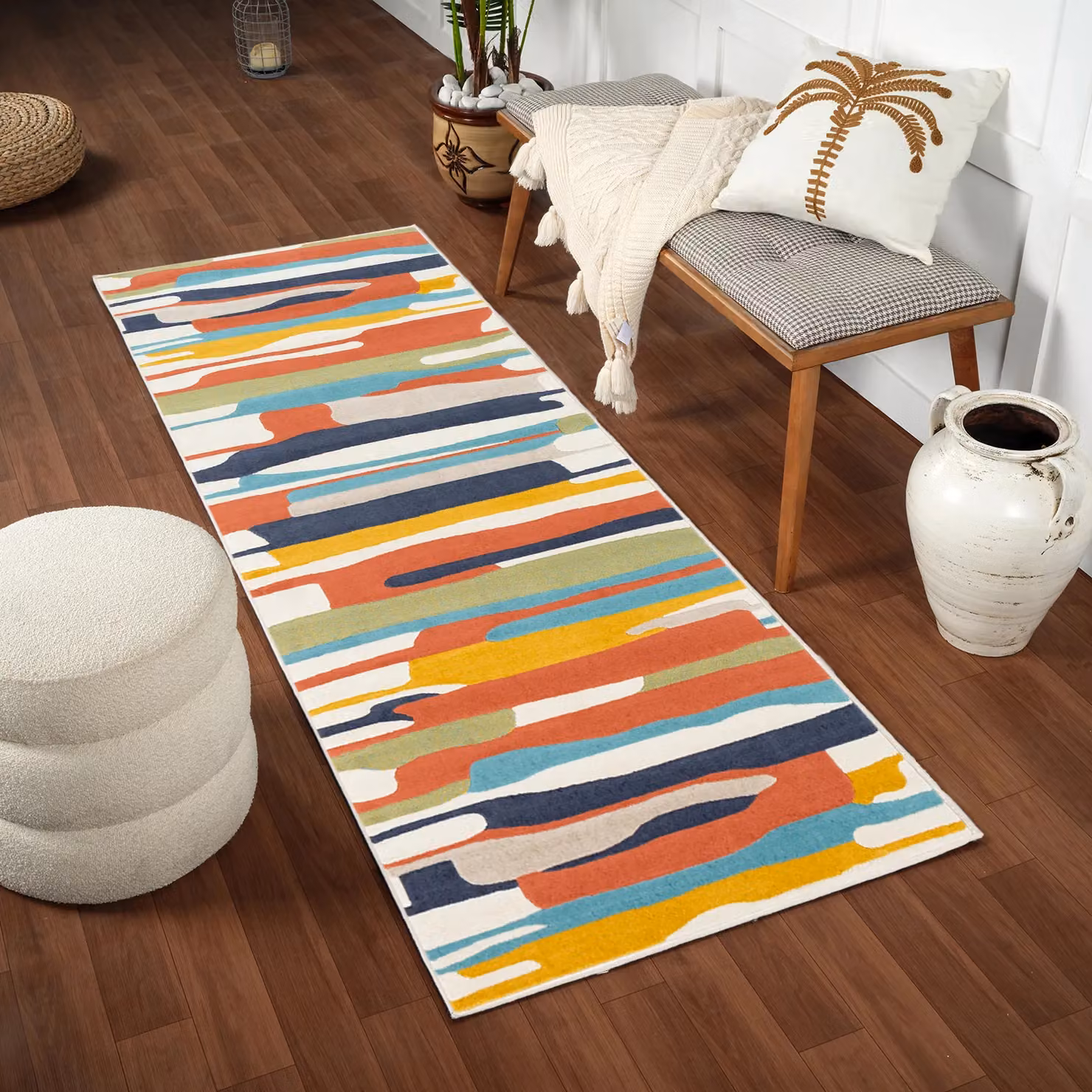 Livabliss Modern Wave Rectangular Rug in Multicolour Orange, Yellow and Grey, W: 160 cm, L: 220 cm – 7