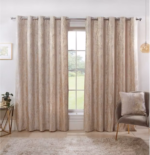 Divante Agadir Jacquard Eyelet Curtains in Champagne, Height: 229 cm
