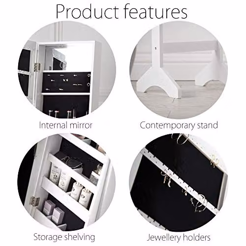 CARME HOME Caitlyn Freestanding Full Length Jewellery Mirror Cabinet in White, W/D/H: 31.5 x 35.0 x 146.0 cm – 4