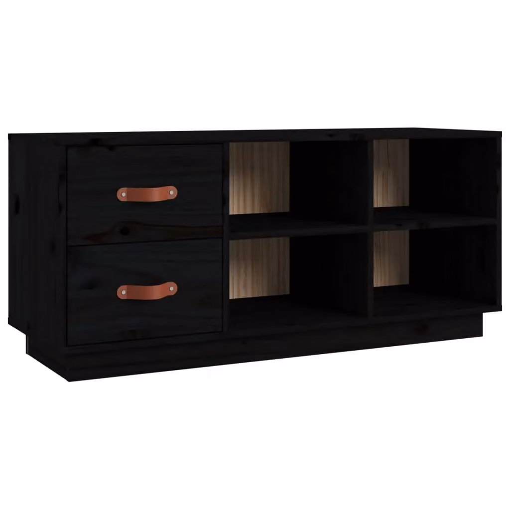 Berkfield Home Black Solid Wood Pine Shoe Bench, W: 100 cm, D: 34 cm, H: 45 cm – 2