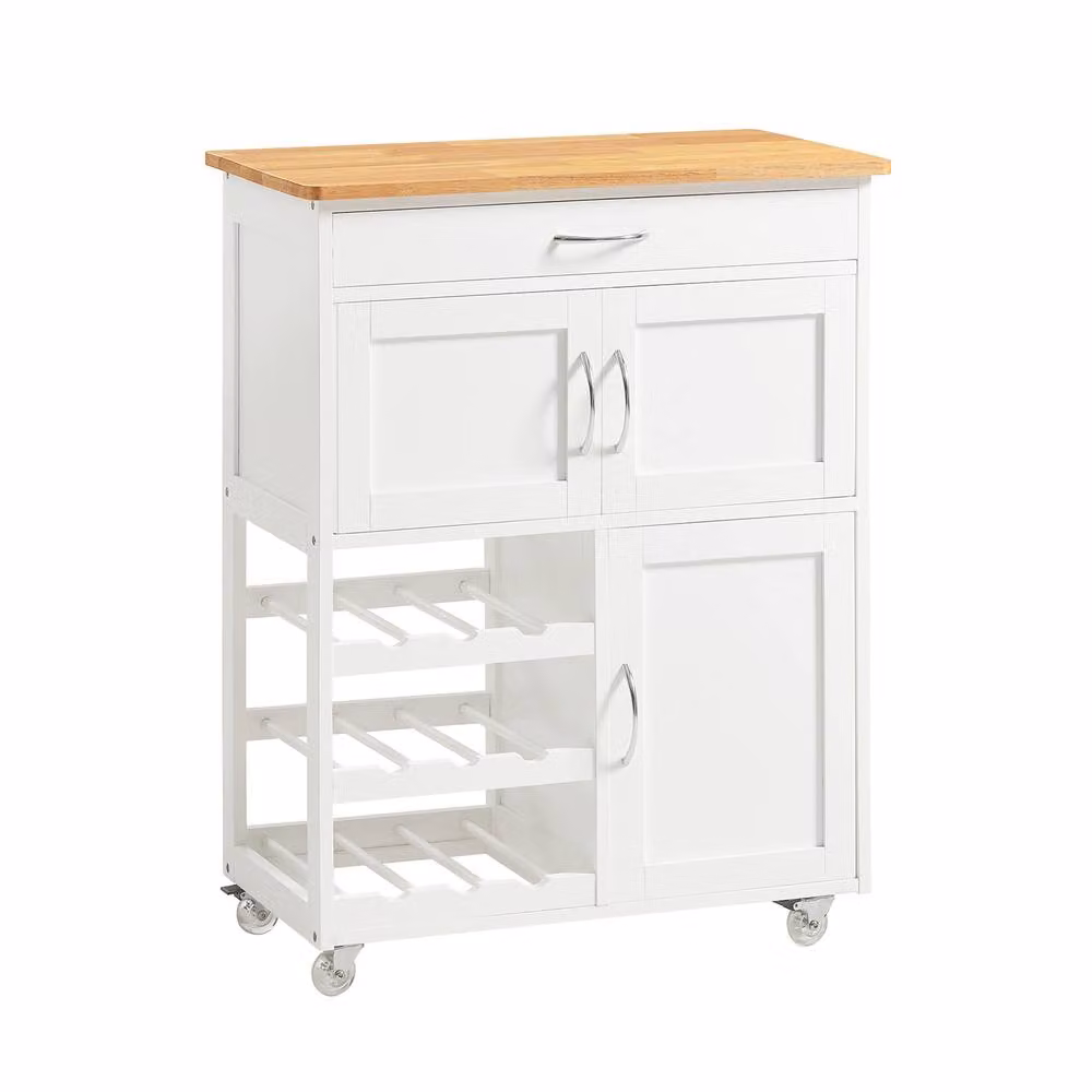 SoBuy Mobile Kitchen Trolley with Solid Wood Top in White – 2