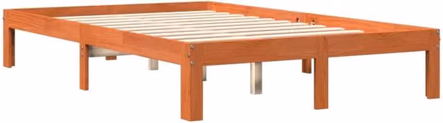 Berkfield Home Beautiful Solid Wood Bed Frame in Waxed Brown, W/D/H: 140 x 200 x 30 cm – 1