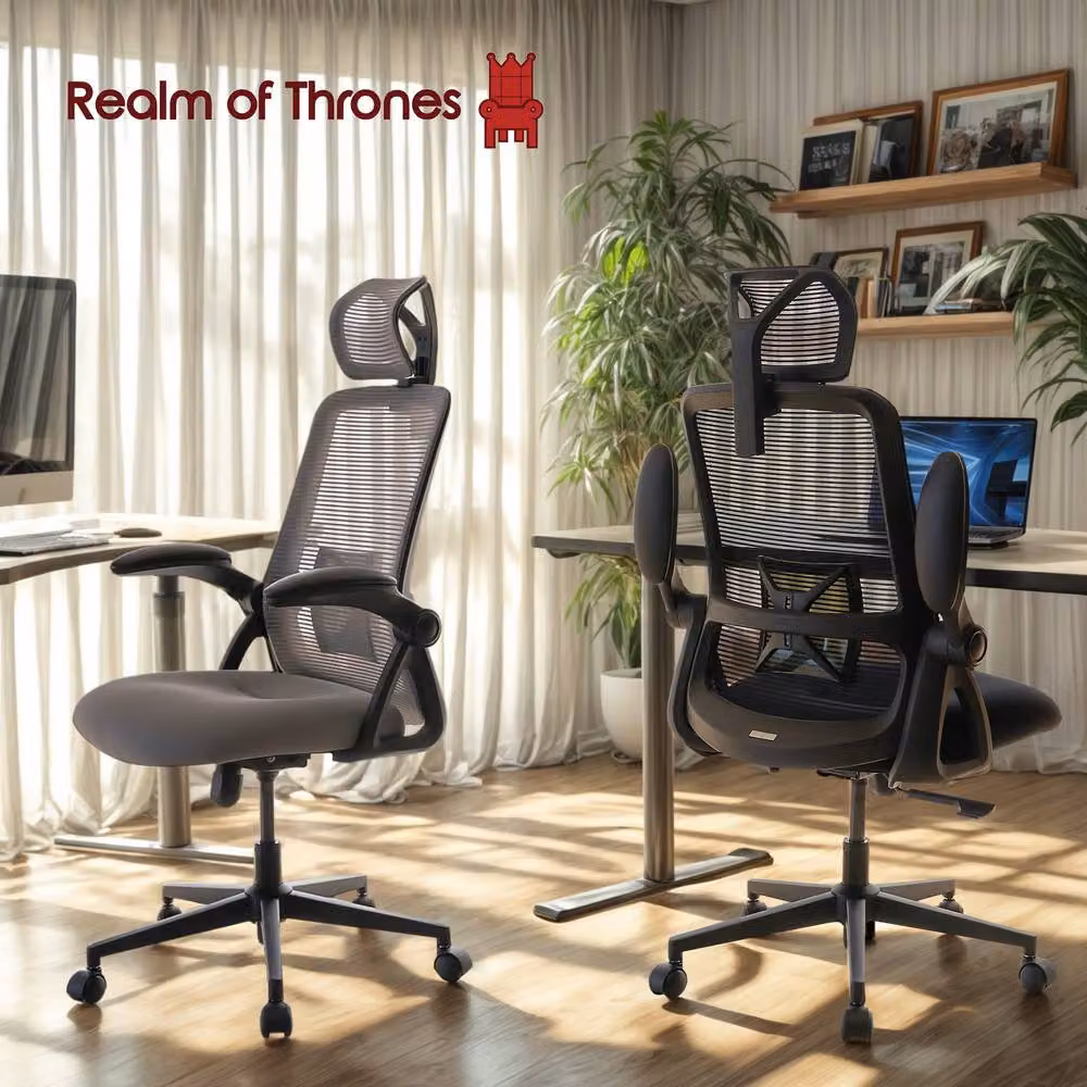 Realm of Thrones Black Mesh Ergonomic Office Chair with Headrest and Weight Adjustment – 10