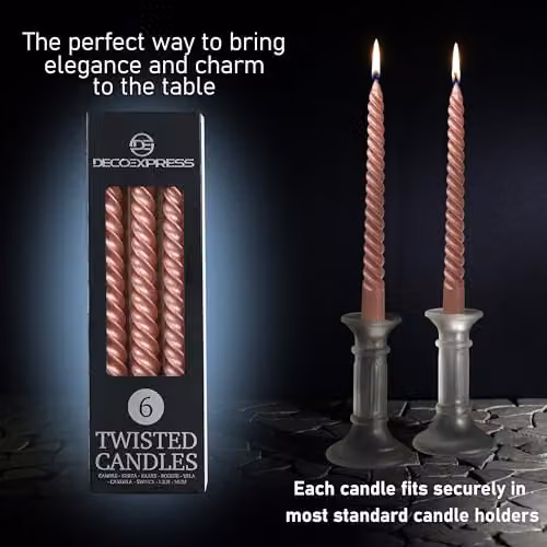 Deco Express Non-Drip Twisted Non-Scented Dinner Candles, Copper, Pack of 6 – 3