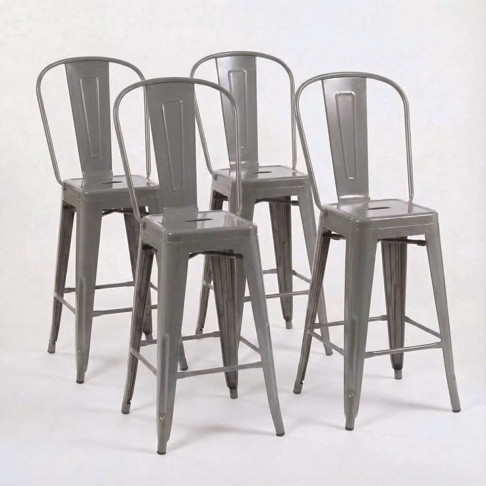 FWStyle Set of 4 Silver Gloss Metal Bistro Bar Chairs, W/D/H: 102 x 48 x 44 cm – 3