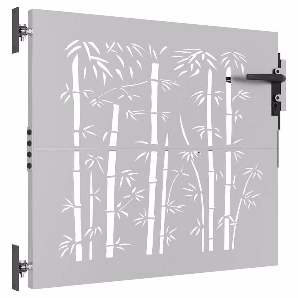 Berkfield Home Garden Gate in Brown Corten Steel with Bamboo Design, W: 85 cm, H: 75 cm – 3