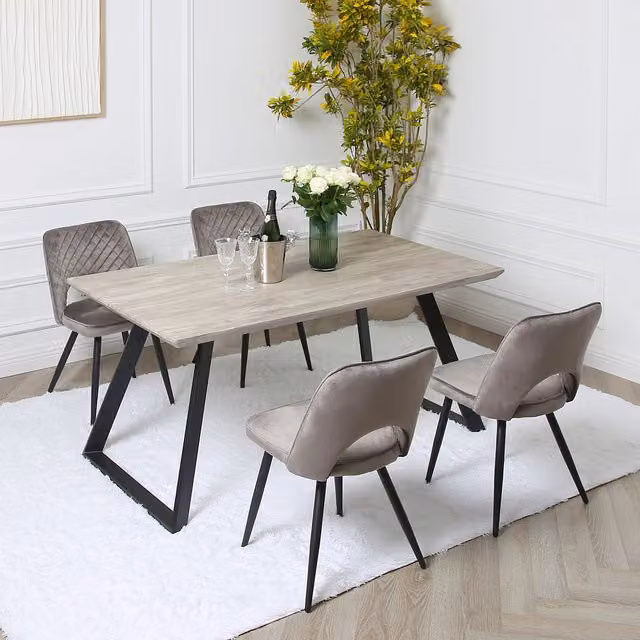 Home Garden Direct Dorchester Grey Modern Dining Set with Rectangular Table and 4 Chairs