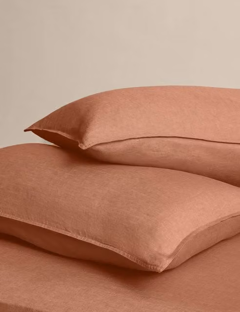 M&S 2 Pack Breathable Pure Linen Standard Pillowcases in Plain Brown