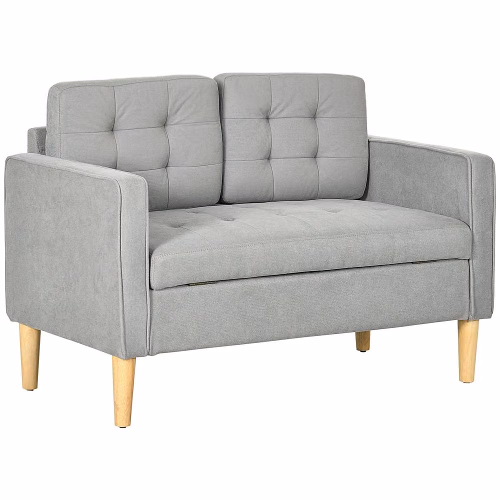 Wyld Haus Pamo 2 Seater Compact Fabric Sofa in Light Grey with Hidden Storage and Tufted Detail – 2