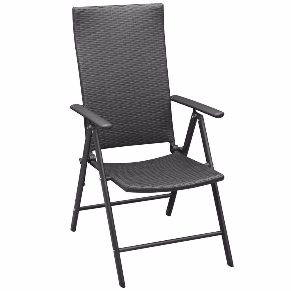 Berkfield Home Stackable Poly Rattan Garden Chairs with Armrests, Black, 2 Pack – 3