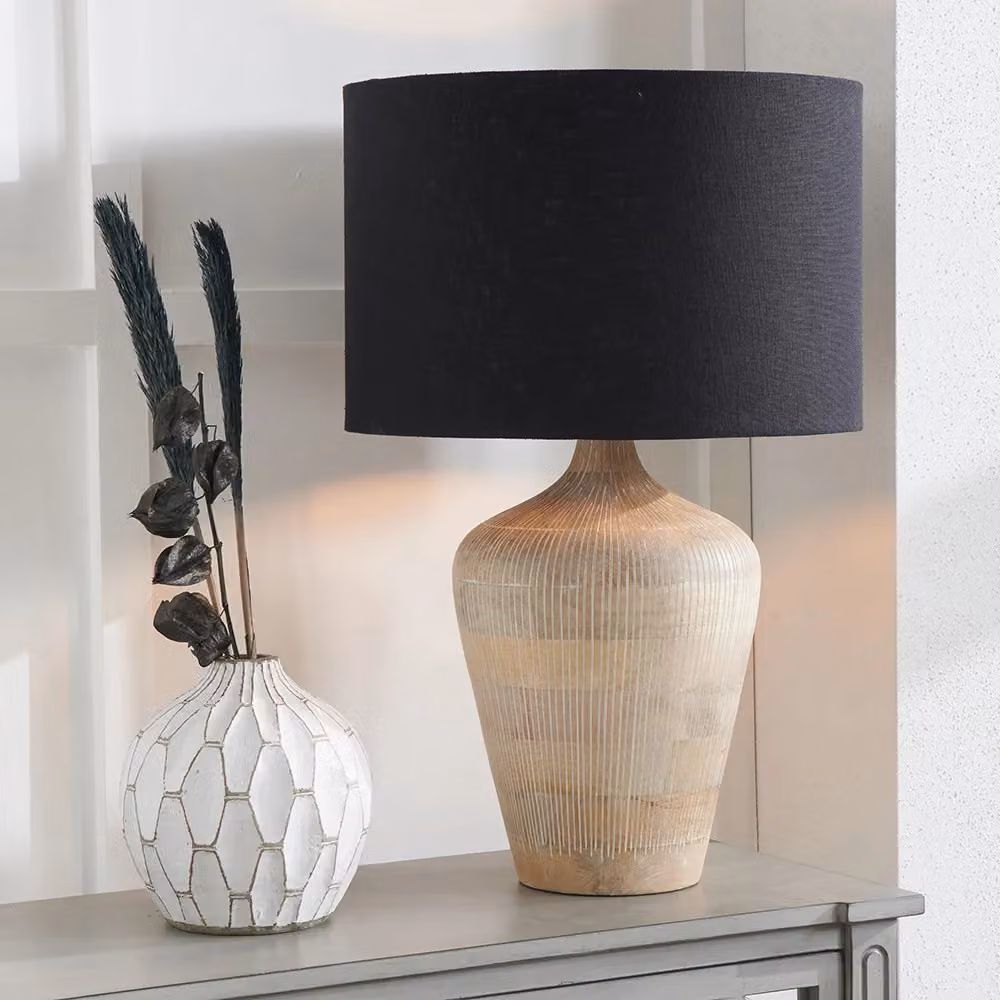 Ruma Black Self Lined Linen Drum Lamp Shade for Table and Floor Lamps, Diameter: 30.48 cm – 2