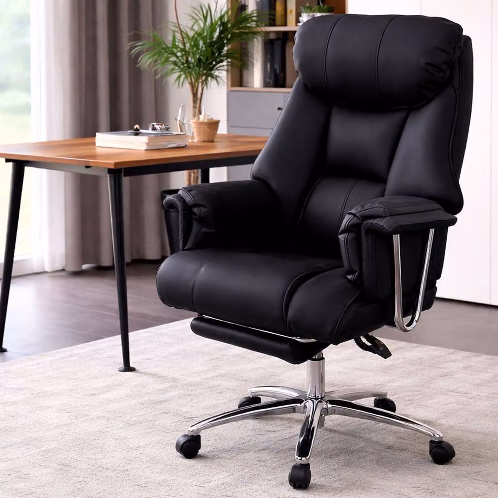 Levede Executive Office Chair in Black with Footrest, Ergonomic PU Leather Recliner and 360 Degree Swivel – 12