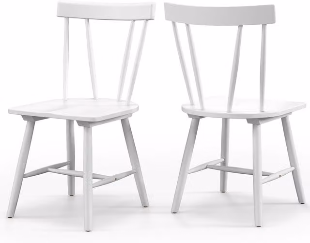 Set of 2 Costway White Lacquered Rubberwood Windsor Dining Chairs