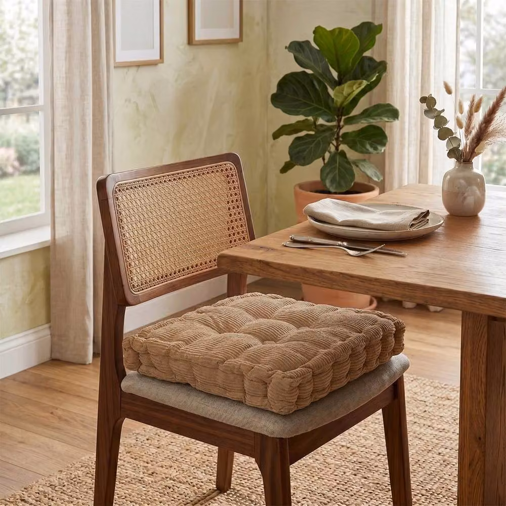 EONLION Brown Corduroy Square Dining Chair Seat Pads with Foam Filling, W: 120 cm, D: 90 cm – 2