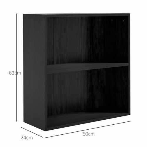 HOMCOM 2 Tier Modern Black Bookshelf with Adjustable Shelves and Back Panel, H 63.0 x W 24.0 x D 24.0 cm – 3