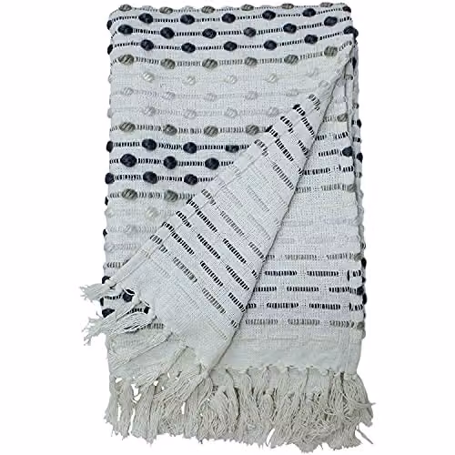 Furn Dhadit Woven Tufted Striped Throw in Grey, W/D/H: 130 x 180 cm