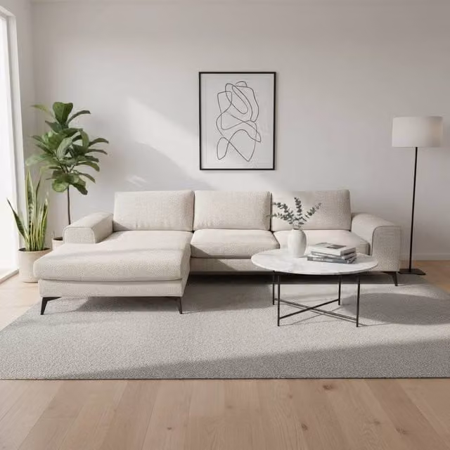 Abakus Direct Venice Chenille L-Shaped Corner Sofa in Beige, Left Facing