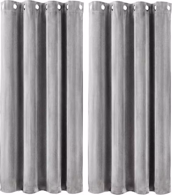 KORVIXA Grey Velvet Thermal Blackout Curtains with Eyelets, Width: 100 cm