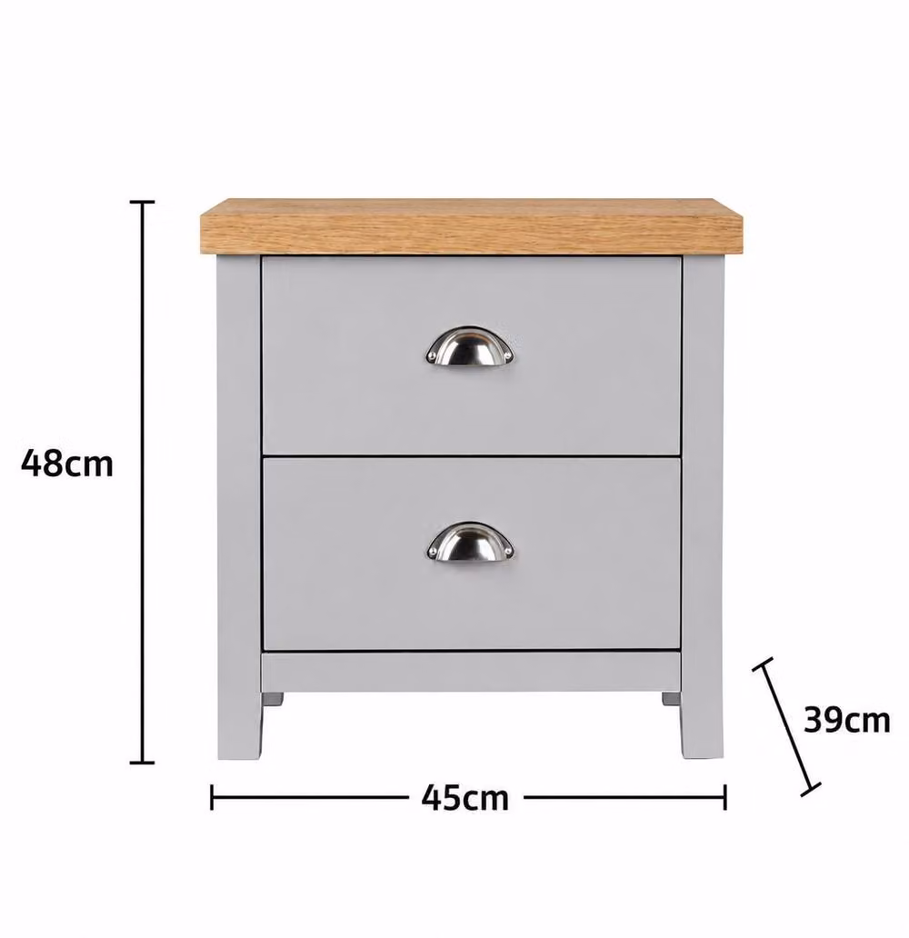 SPOT ON DEALZ Grey Bedside Cabinet with 2 Drawers and Wooden Top, W/D/H: 39 x 45 x 48 cm – 2