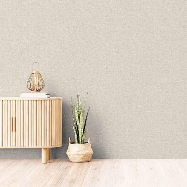 Arthouse Linen Effect Textured Wallpaper in Beige