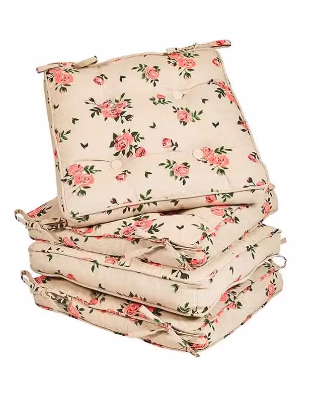 Dibor Set of 4 Vintage Rose Square Outdoor Garden Chair Seat Pad Cushions, Multicolour, W: 45 cm, L: 45 cm – 2