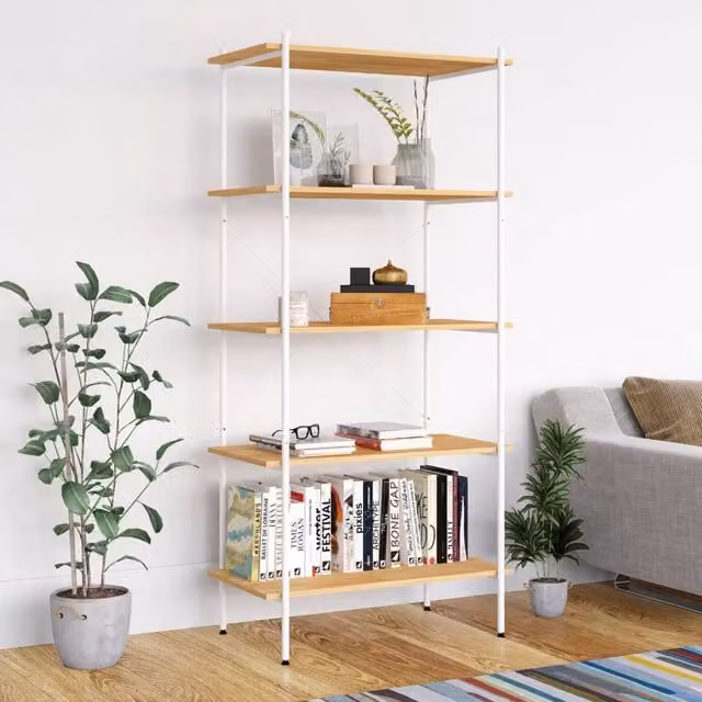 Berkfield Home 5-Tier Scandinavian Shelving Unit in White and Oak, W/D/H: 80 x 40 x 163 cm