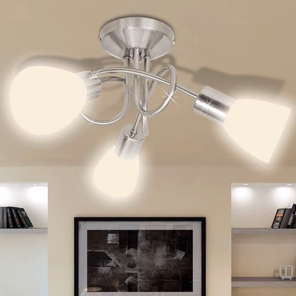 Berkfield Home Modern White Ceiling Lamp with Glass Shades for 3 x E14 Bulbs – 2