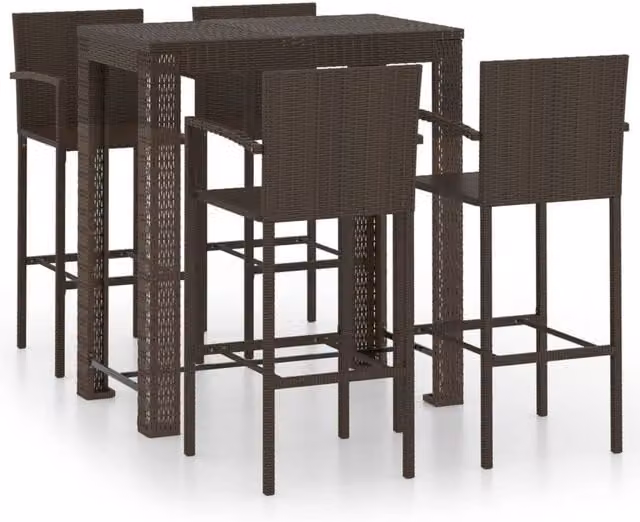 Berkfield Home 5 Piece Brown Poly Rattan Outdoor Bar Set with Armrests – 1