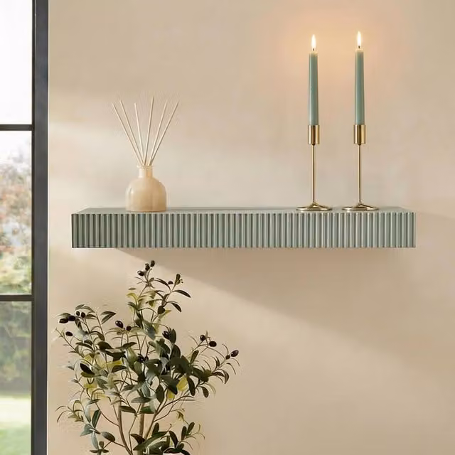 OHS Modern Ribbed Rectangle Wall Mounted Storage Shelf in Matt Light Green – 1