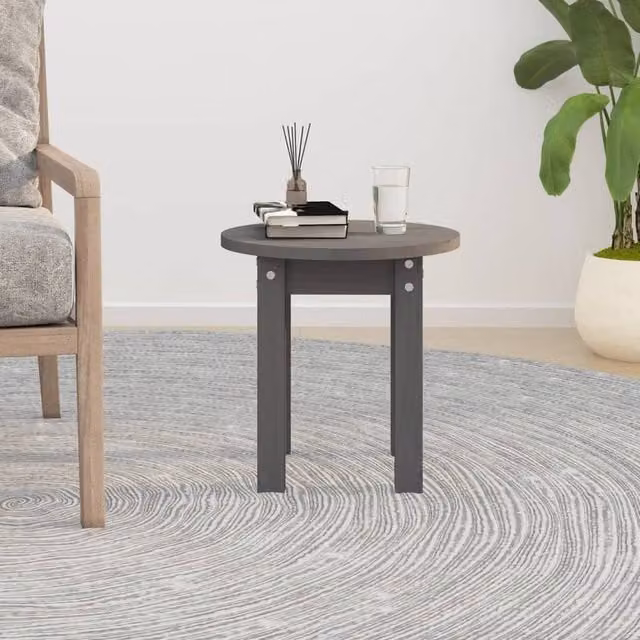 Berkfield Home Beautiful Round Solid Pine Coffee Table in Grey Anthracite, Diameter: 35 cm