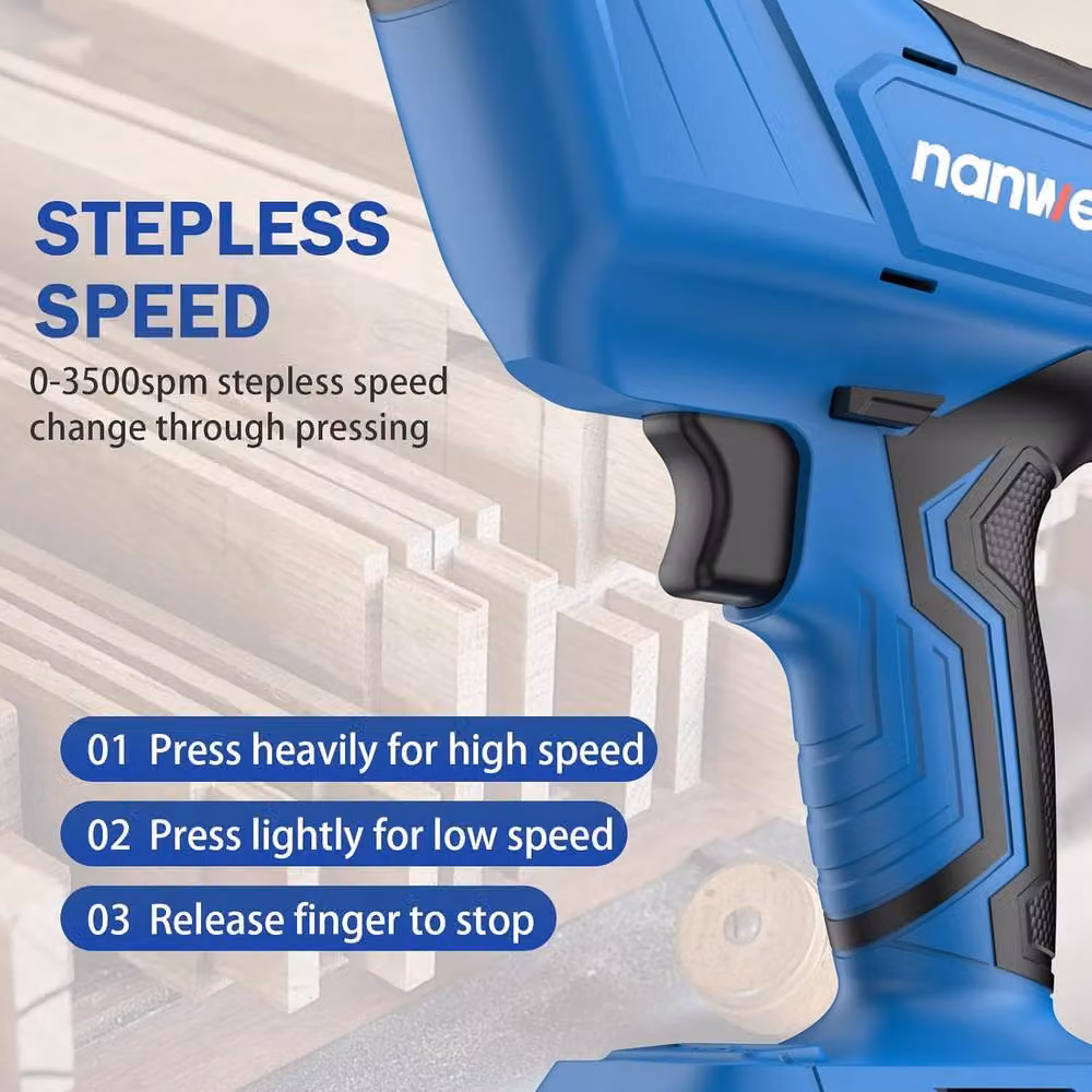 NANWEI 20V Cordless Reciprocating Saw with 2 Rechargeable Batteries and Charger, Blue/Multicolour – 4