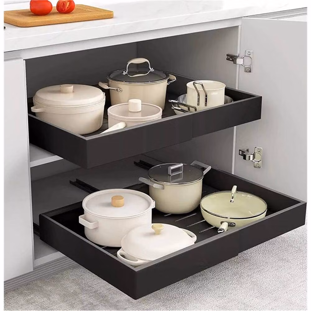 Nordara Black Metal Pull-Out Cabinet Organizer with Extendable Slide-Out Storage Shelves – 3