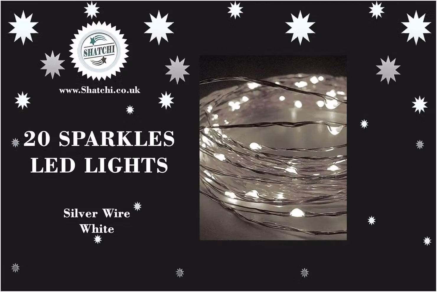 Shatchi 20 LED Cool White Battery Operated String Lights with Silver Copper Wire – 10