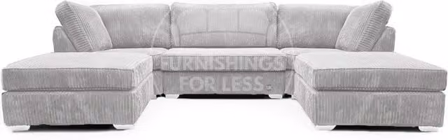 Furnishings For Less UK Bishop U-Shaped 5 Seater Large Sofa in Silver Jumbo Cord Fabric – 1
