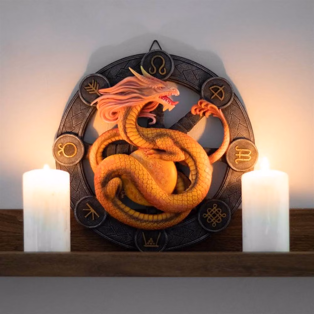 Uniqueful Litha Dragon Resin Wall Plaque by Anne Stokes in Gold and Multicolour – 2