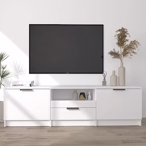 vidaXL Modern White TV Stand with Storage Shelves, W/D/H: 140 x 35 x 40 cm – 2