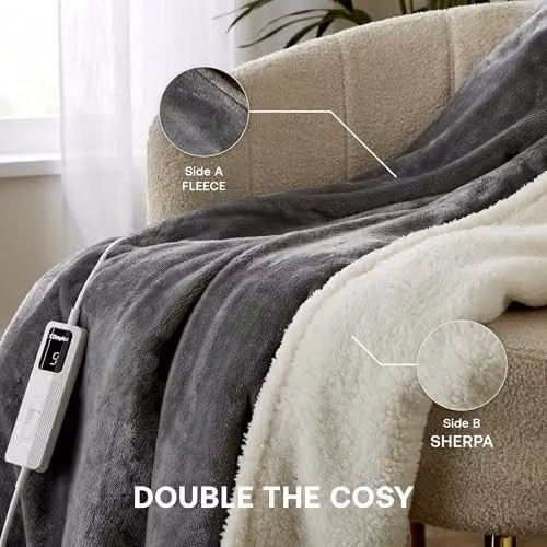 Dimplex Large Grey Fleece and Sherpa Electric Heated Throw Blanket – 4