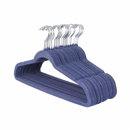 Harbour Housewares Blue Non-Slip Velvet Flocked Clothes Hangers with Trouser Bar, Pack of 25