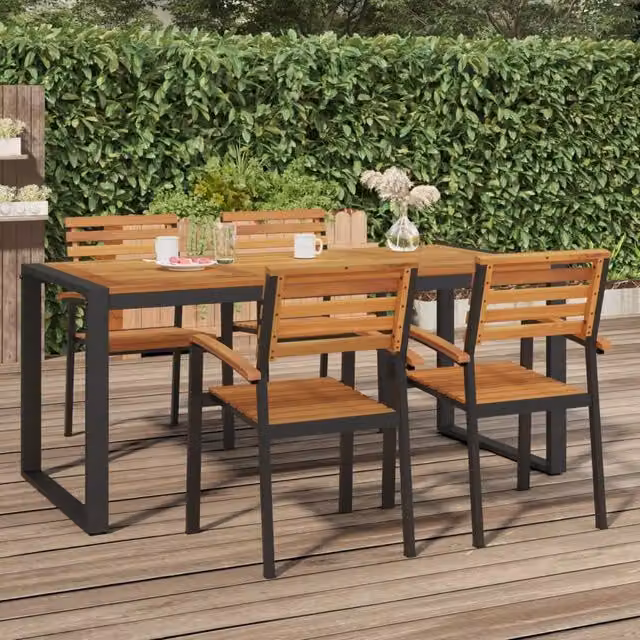 Berkfield Home Garden Table in Brown Solid Acacia Wood with U-shaped Legs, W/D/H: 180 x 90 x 75 cm