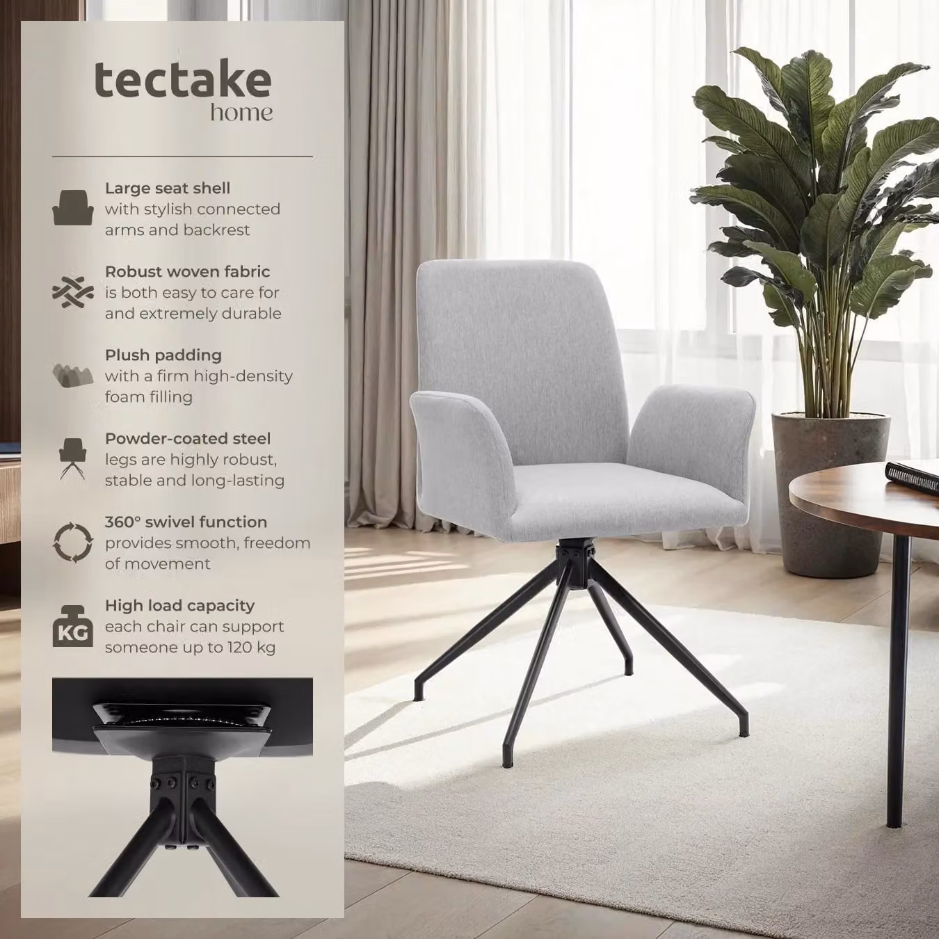 tectake Daya Set of 6 Swivel Task Chairs in Light Grey – 2