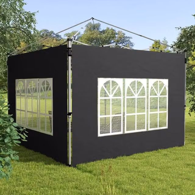 Outsunny Black Polyester Gazebo Side Panels, Set of 2, Compatible with 3x3m or 3x4m Pop Up Gazebos